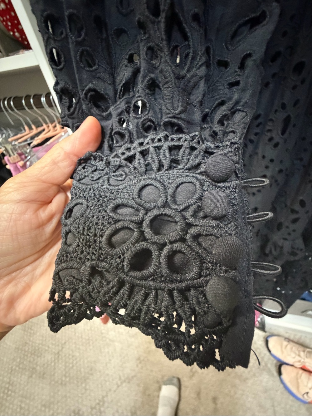 ASOS Black Eyelet Lace Long Sleeve Midi Dress - Picture 6 of 11